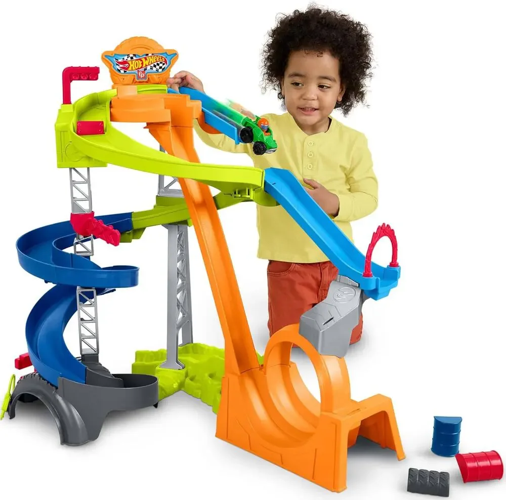 Fisher-Price Little People Toddler Toy Hot Wheels Spiral Stunt Race Track NWT